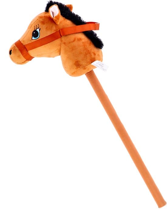 Pluchiez stokpaardje pluche 70 cm bruin speelgoed paard.