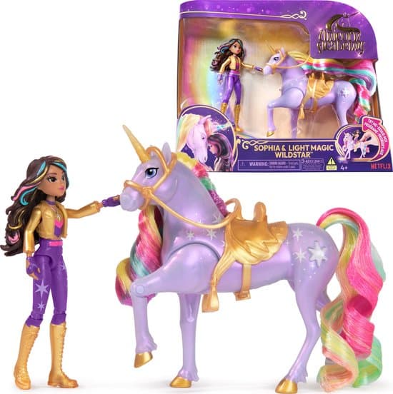 Unicorn Academy Pop Sophia & Eenhoorn Wildstar - Met regenbooglichteffecten - 12,7 cm - Speelfigurenset