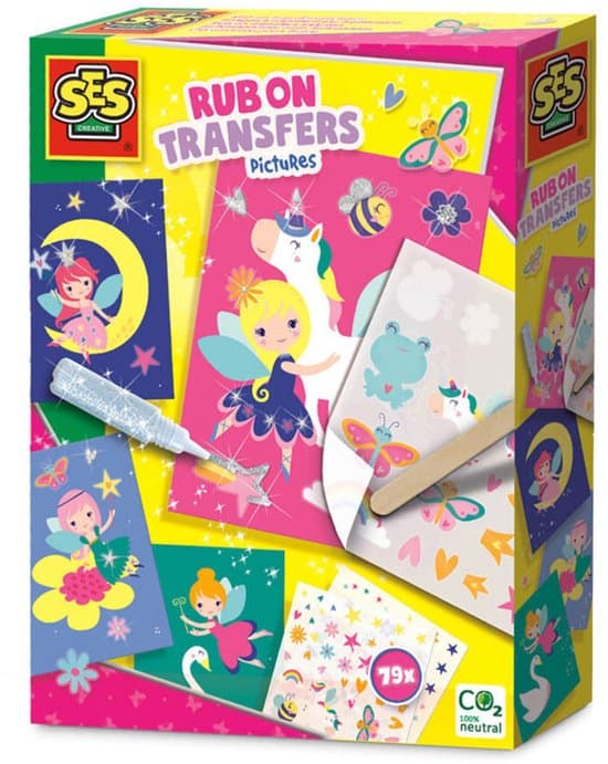 SES - Rub on transfers kaarten - versier kaarten met vrolijke figuren - met glitterlijm - knutselen meisjes