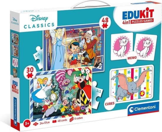 Clementoni - Edukit 4-in-1 - Disney Classics- Puzzel, Memory & Blokken - Vanaf 3 Jaar