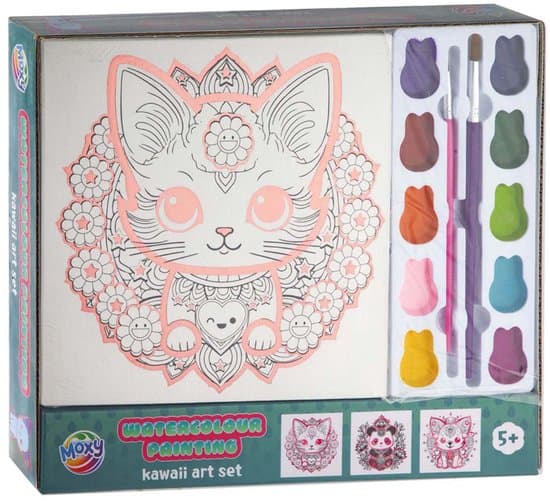 Aquarel Schilderen Kawaii Art Set - 3x Canvas Kat
