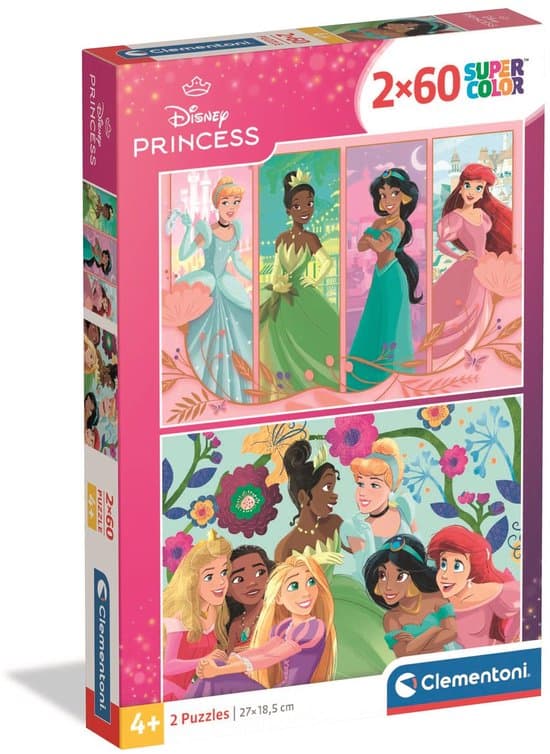 Clementoni - Puzzel - 2x60 Stukjes - Disney Princess - Vrolijke Kleuren - Vanaf 4 Jaar