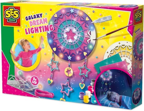 SES Creative - Galaxy - Dromen lamp - Knutselen Meisjes - Dromenvanger met Licht - Inclusief LED lampjes in 4 kleuren - Schilderen en Versieren - Vanaf 6 Jaar