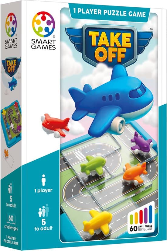 SmartGames Take Off - Logisch Denkspel & Reispuzzel - 60 Opdrachten met Vliegtuigen - Educatief Solospel voor Kinderen en Volwassenen - Vanaf 5 Jaar