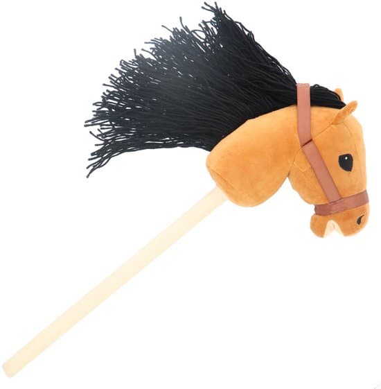 KiddyGo pluche stokpaard speelgoed met lange manen 70 cm paard.