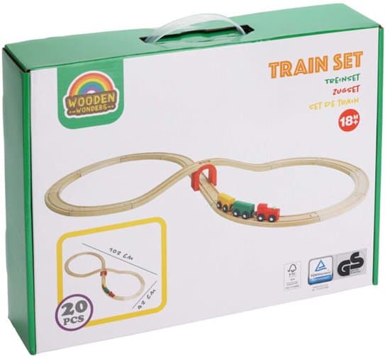Houten treinbaan speelgoed 20-delig treinset voor kinderen.