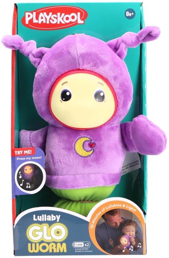 Gloeiworm knuffel Playskool met muziek en licht paars speelgoed.