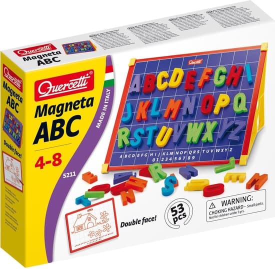 Quercetti magneetbord incl. hoofdletters ABC magneten, 53dlg.