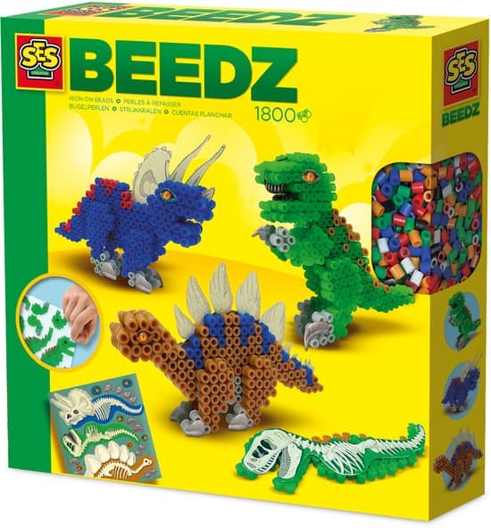 SES Creative - Beedz - Dinos - 1800 Strijkkralen met Grondplaten en Strijkvellen - Vanaf 5 Jaar