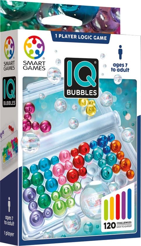 SmartGames IQ Bubbles - Logisch Denkspel & Reispuzzel - 120 Opdrachten met Transparante Bubbels - Educatief Solospel - Vanaf 6 Jaar