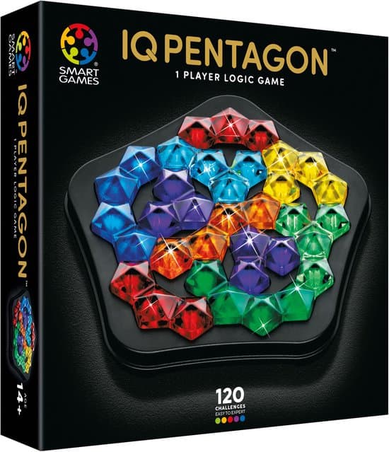 SmartGames IQ Pentagon Deluxe - IQ Deluxe Logisch Denkspel & Premium Breinbreker - Geometrische Puzzel met 120 Opdrachten - Luxe Vijfhoek Puzzel - Solospel voor Tieners en Volwassenen - Vanaf 14 Jaar