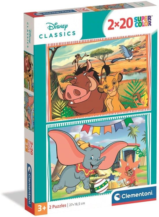 Clementoni Kinderpuzzels Disney Classic - 2 Puzzels van 20 Stukjes - Puzzel en Legpuzzel Set - Educatief Speelgoed voor Kinderen vanaf 3 Jaar