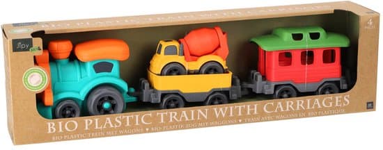 KiddyGo bio trein speelgoed met wagons en vliegtuig van bioplastic.