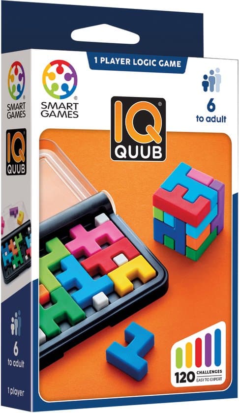 SmartGames IQ QUUB - Logisch Denkspel & Kubuspuzzel - 120 Opdrachten in 2D en 3D - Solospel met Soft-Touch Puzzelstukken - Compact Reisspel - Vanaf 7 Jaar