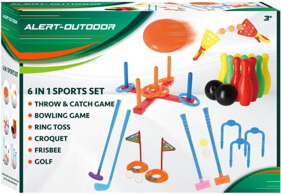Alert Sportset voor Kinderen 6-in-1 - Buitenspeelgoed - Sport & Spel voor Buiten - Golf - Croquet - Kegels - Frisbee - Ringwerpen