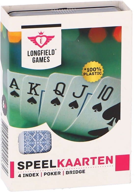 Longfield Speelkaarten 100% Plastic – Duurzaam Kaartspel met 4 Indexen – Inclusief Kunststof Doosje – Gezelschapsspellen & Familiespel – Engelhart