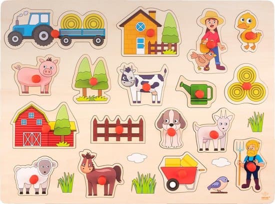Knop Puzzel Boerderij – Houten Puzzel voor Kinderen – Gemakkelijk Legbaar met Rode Knopjes – Groot Formaat Educatieve Puzzel – Engelhart