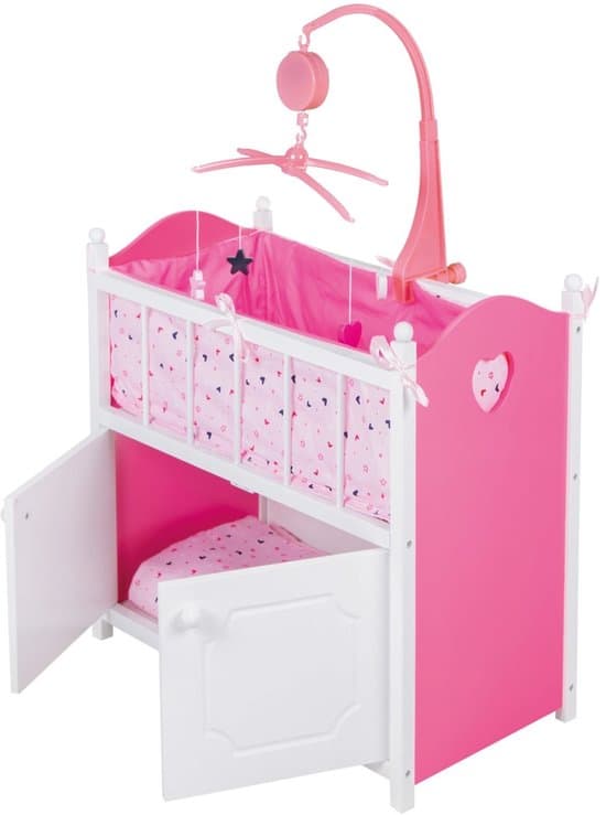 My Beautiful Dollsroom Houten Poppen-Ledikant met Muziek Roze/Wit