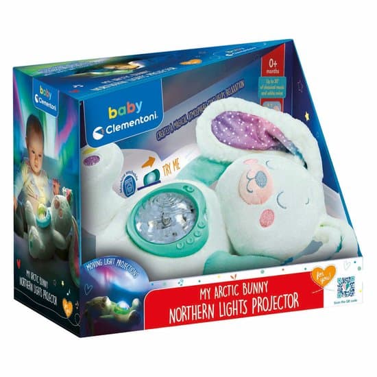 Clementoni Knuffel met Noorderlicht Projector - Slaapknuffel Baby White Noise - Nachtlampje, Slaaphulp en Slaaptrainer - Kraamcadeau Jongen en Meisje