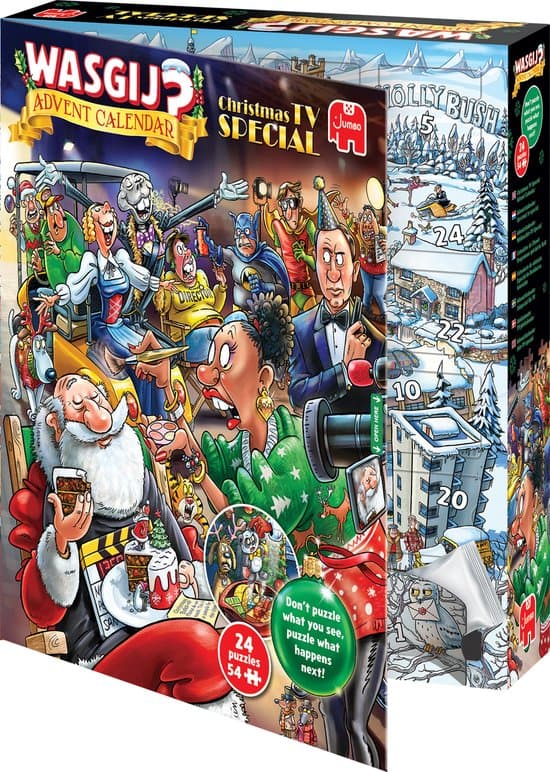 Wasgij Kerstmis Adventskalender 2026 - Kerstmis tv-special - 24 puzzels met 54 stukjes - Aftelkalender - Advent Calender